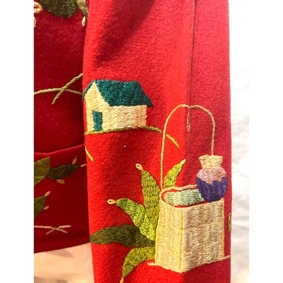 Vintage Handmade Embroidered Sweater Jacket Village Farmer Setting OOAK - Picture 5 of 16